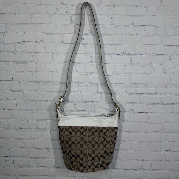 VTG Coach Bleecker Bucket Bag Beige Signature Canvas & White Leather Trim Purse - Picture 16 of 16